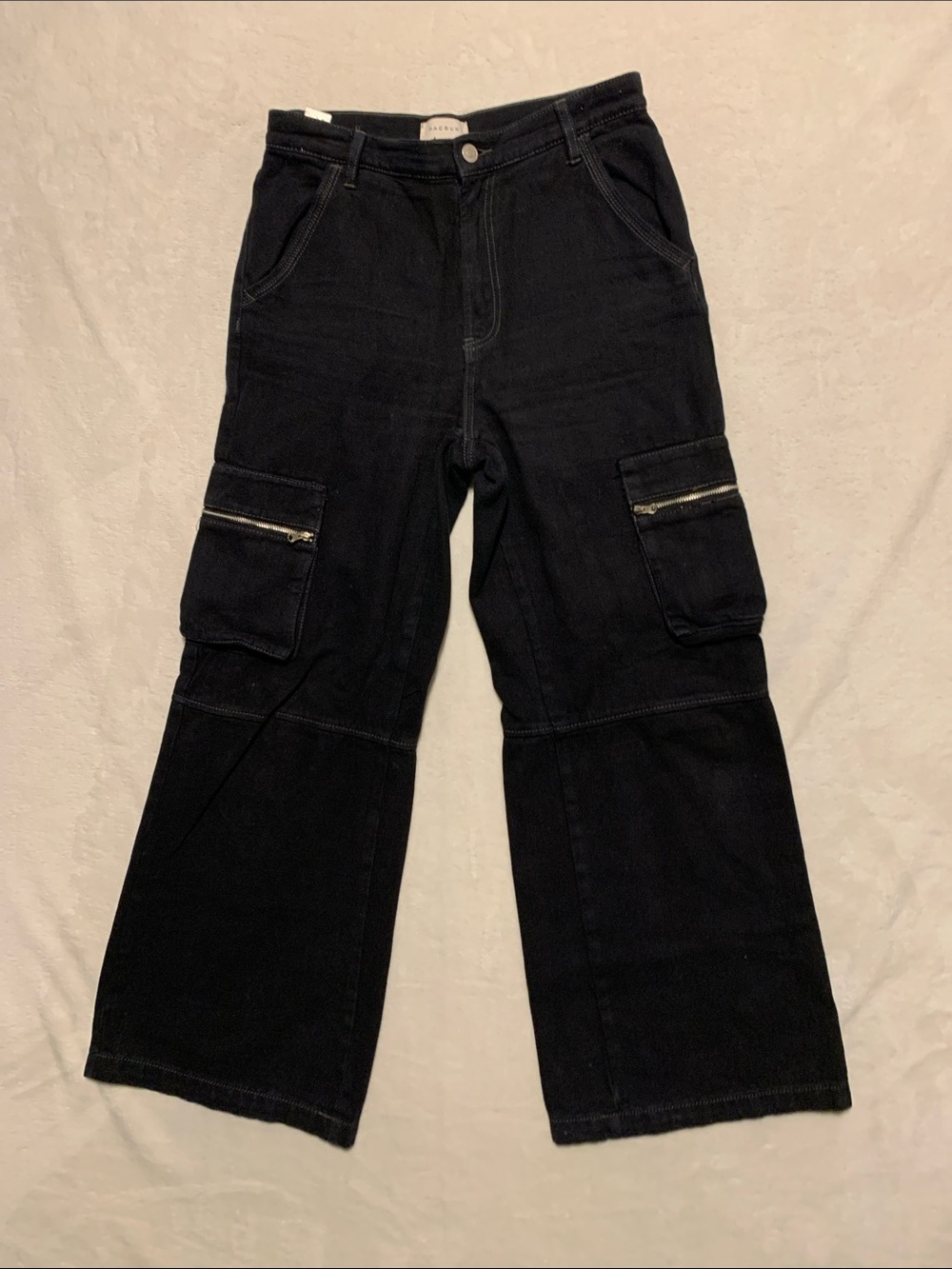 PacSun Cargo Pants wide leg zip pockets 27 carpenter black